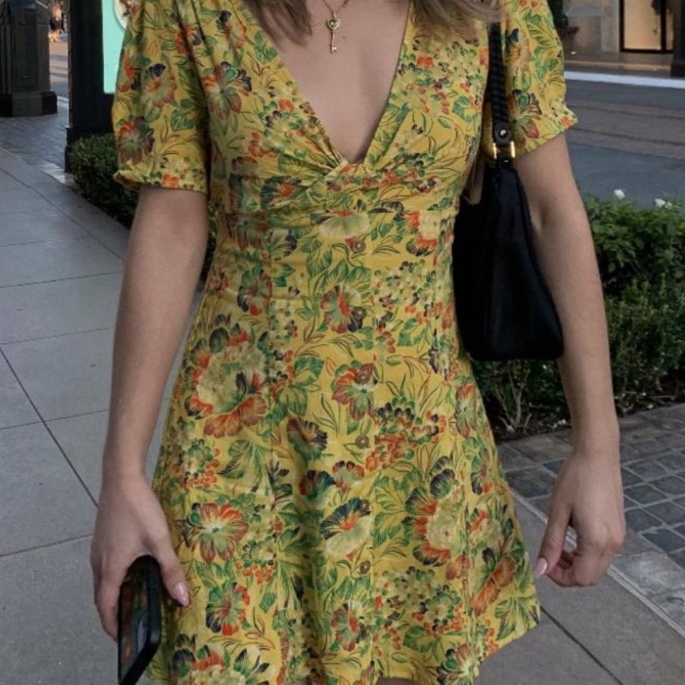 NWT Urban Outfitters Yellow Floral Mini Dress - Picture 2 of 12
